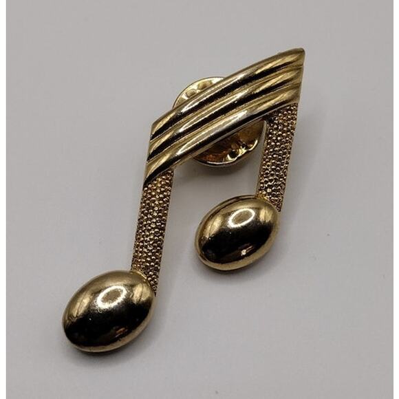 Vintage Gold Tone Jonette Jewelry JJ Music Note Tie Tack Pin Retro 80s 90s Lapel - Picture 1 of 2